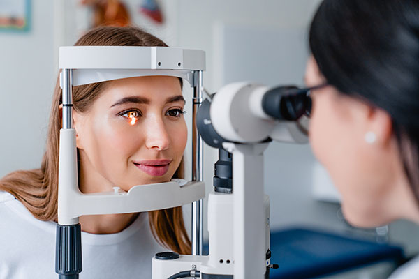 woman during eye test at the optician