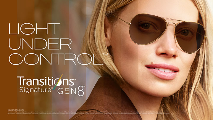 Transitions Signature Gen8 Amber lenses in activated state