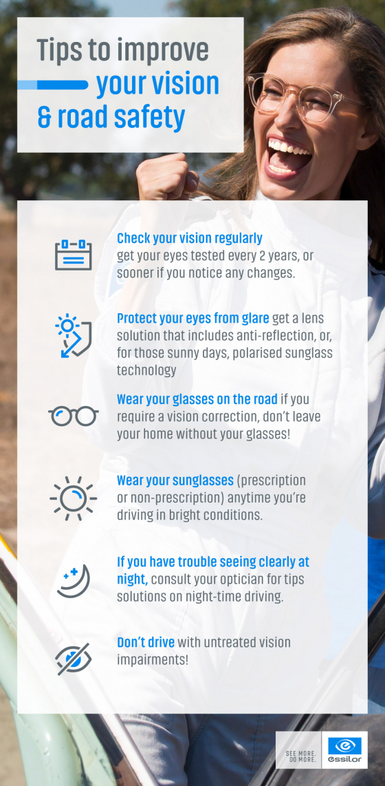 Tips to improve your vision and road safety infographic